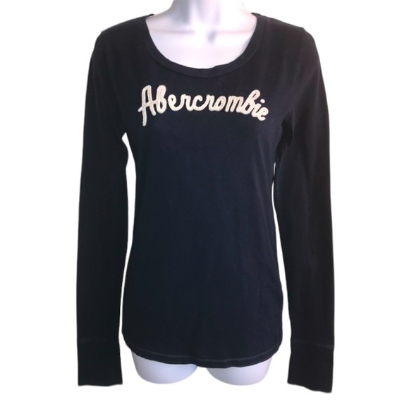 Abercrombie & Fitch Tops - 🔴 4/$15 A&F black raised logo ls cotton fitted tee sz M